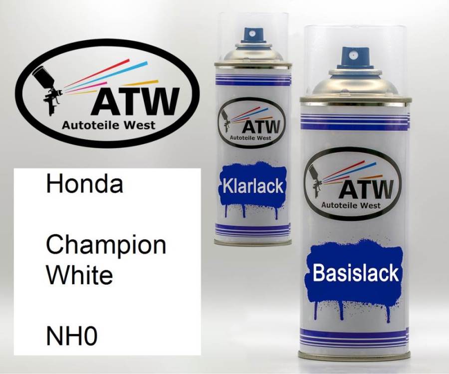 Honda, Champion White, NH0: 400ml Sprühdose + 400ml Klarlack - Set, von ATW Autoteile West.